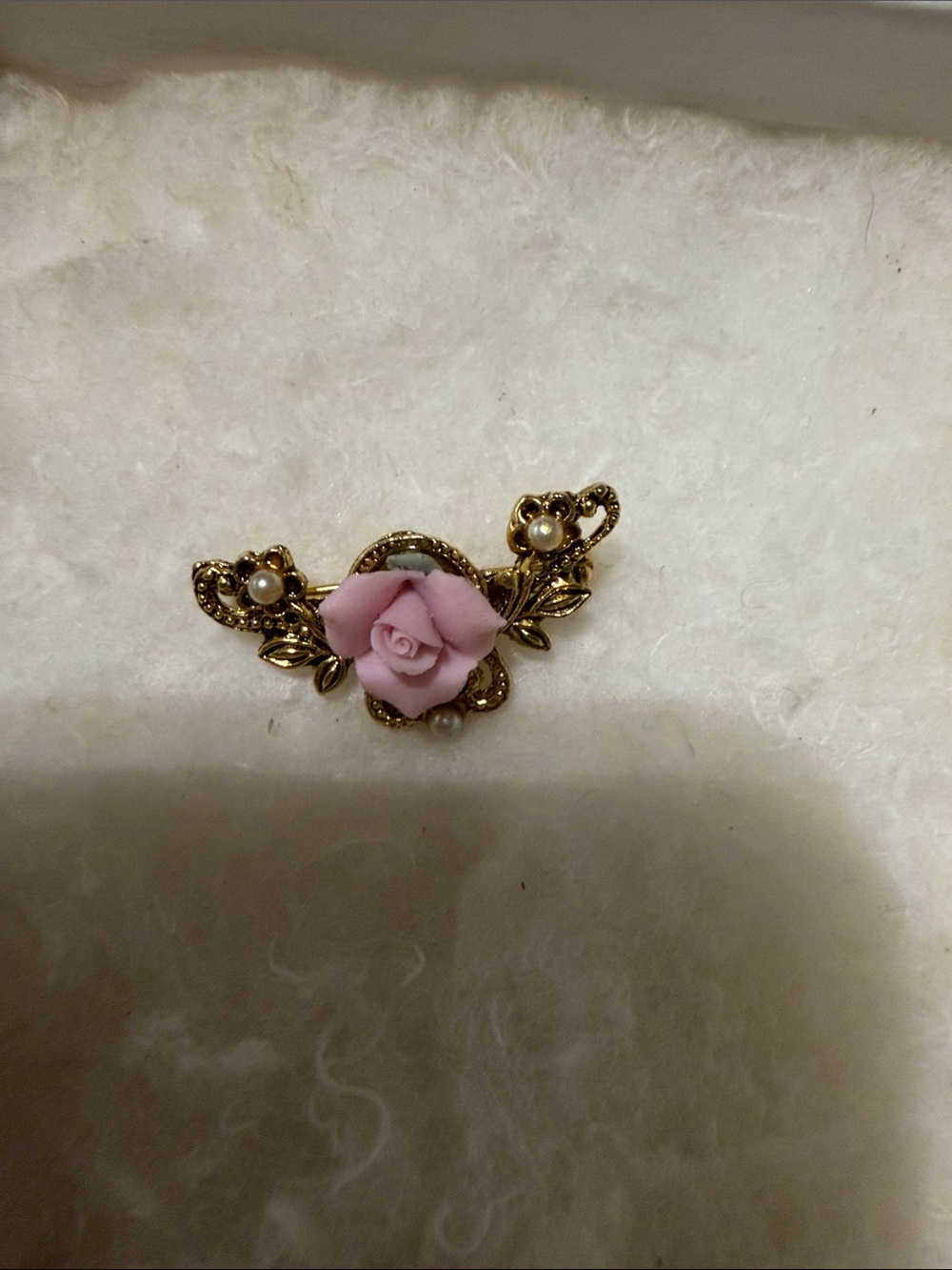 Gold-Tone Pink Rose Filigree Brooch with Pearls - Women Jewelry